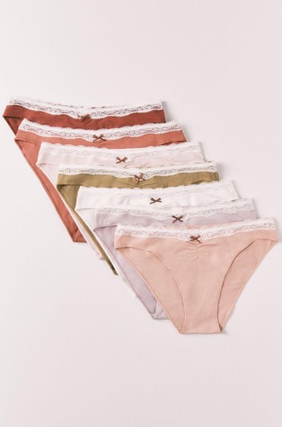 Cotton-blend 7-pack panties with lace