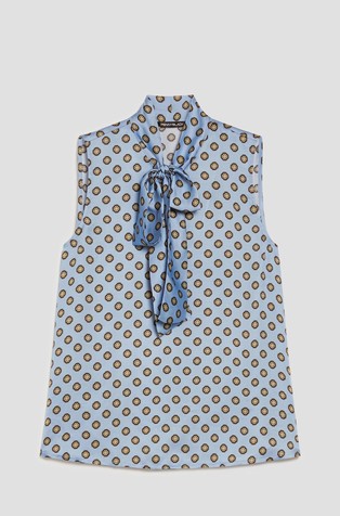 Printed satin top with bow