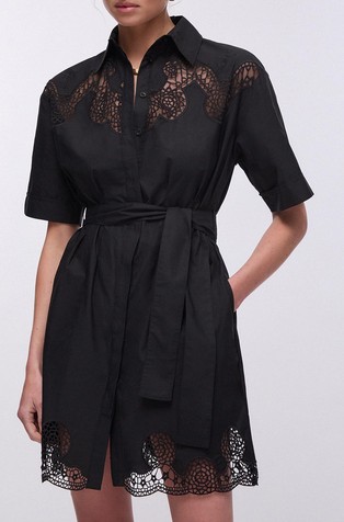 Kratka košulja-haljina s rupičastim vezovima