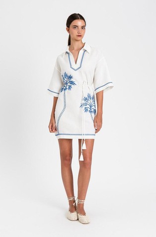 Linen blend dress with contrast details