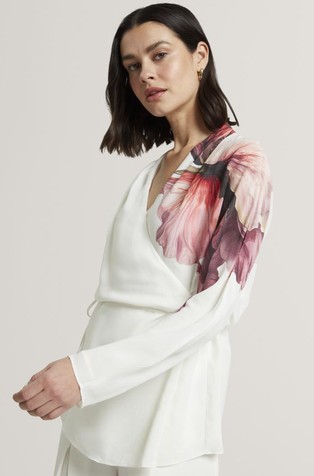 Bluza na preklop s dugim rukavima i otiskom cvijeta