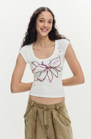 Stretch cotton flower t-shirt