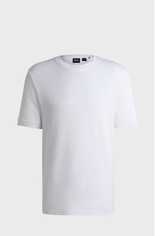 Regular-fit T-shirt in cotton-blend seersucker fabric
