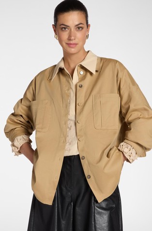 Oversized shirt jacket in gabardine
