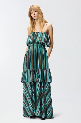 Tanka pamučna haljina s volanima i prugastim uzorkom