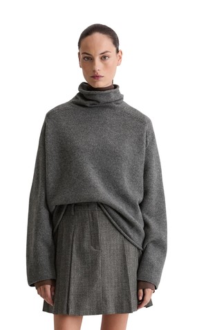 Relaxed fit pleten pulover od mješavine vune s visokim ovratnikom