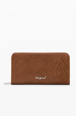 Embroidered faux-leather wallet