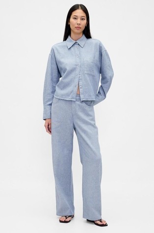 Ženske široke hlače od lana i pamuka