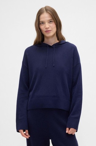 Ženski pleten pulover od mješavine pamuka s kapuljačom