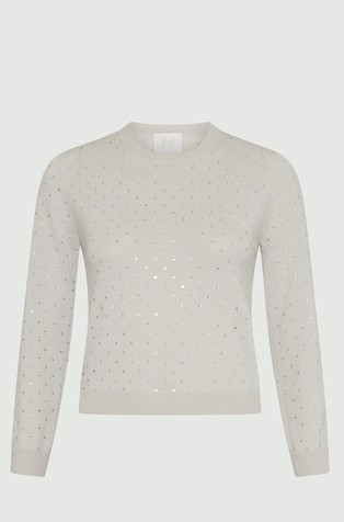 Monochrome vuneni pleten pulover s ukrasnim zakovicama