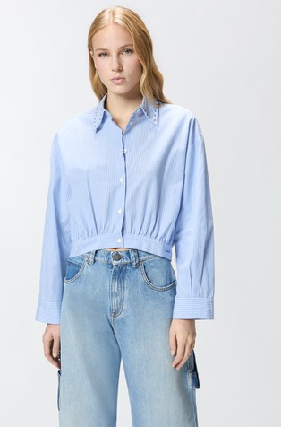 Cropped striped shirt with rhinestones