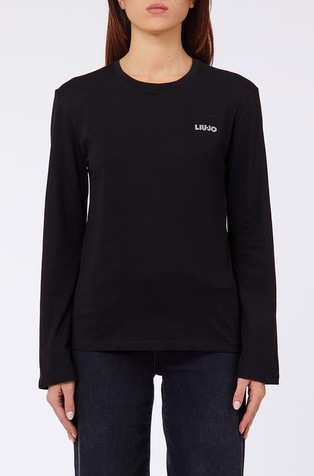 Long sleeved cotton tee with logo detail