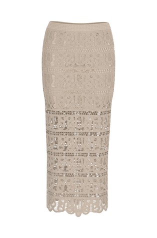 Duga heklana suknja s bočnim prorezom