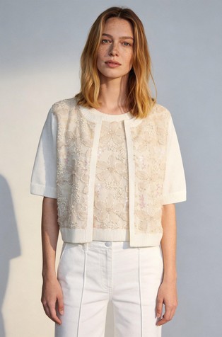 Short sleeved cardigan with sequins