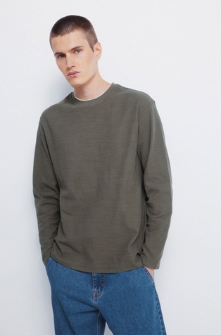 Strukturirana majica dugih rukava s dvostrukim ovratnikom