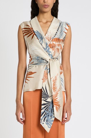 Sleeveless silk wrap blouse