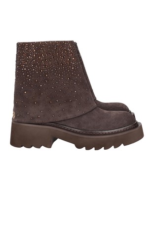 Lea suede ankle boot with micro rhinestones