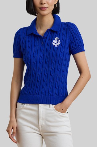 Pleten polo pulover kratkih rukava s logo sidrom