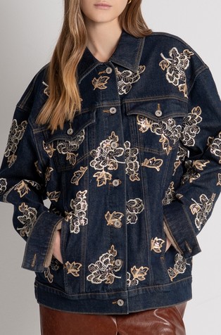 Oversized fit denim jakna s vezovima i šljokicama