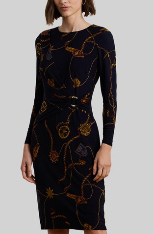 Haljina dugih rukava od jersey tkanine s uzorkom