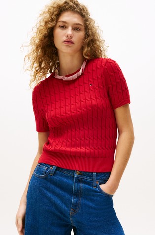 Pleten pulover kratkih rukava s uzorkom lanca