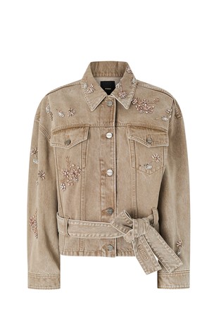 Denim jakna s našivenim ukrasnim kamenčićima