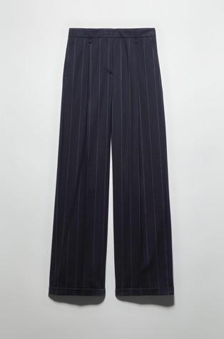 Wide-leg striped flannel trousers