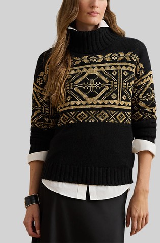 Fair Isle pleten pulover od mješavine vune s visokim ovratnikom