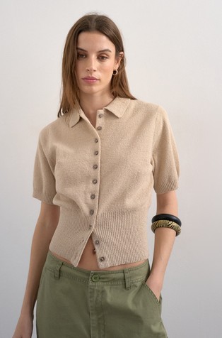 TSKYLIE short-sleeved knit polo cardigan