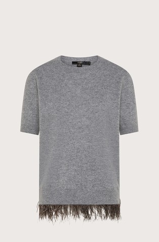 Short-sleeved cashmere sweater with feather