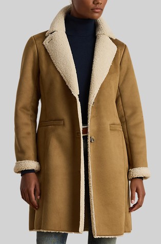 Kaput od umjetne brušene kože s podstavom od umjetnog krzna