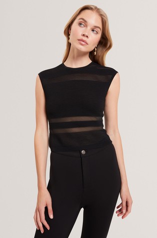 Pletena majica bez rukava s prozirnim umetcima