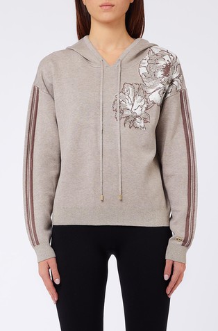 Hooded jumper with floral motif