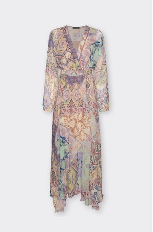 Printed viscose midi dress with asymmetric hem