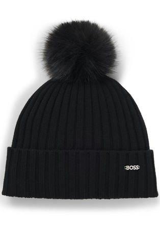 Pletena vunena kapa s pomponom od umjetnog krzna