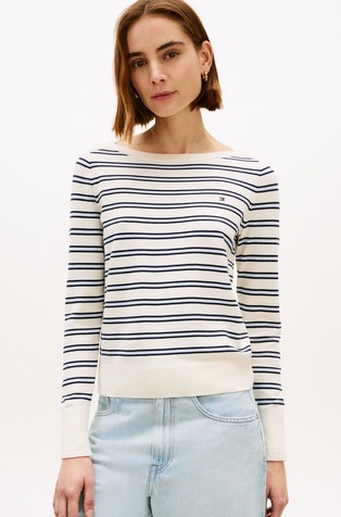 Boat neck cotton-blend jumper