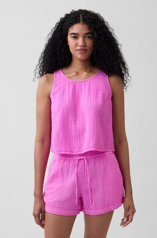 Cotton Gauze Racer Shell Tank Top