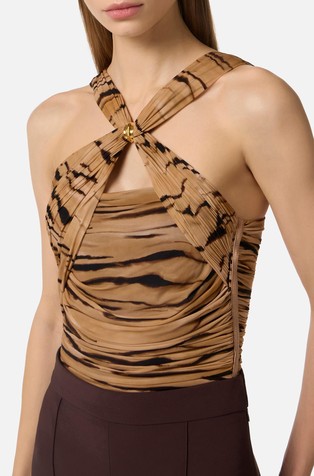 Jersey bodysuit with tiger print