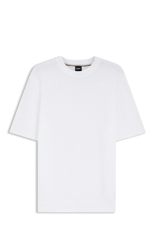 Strukturirano pleten pamučni pulover kratkih rukava