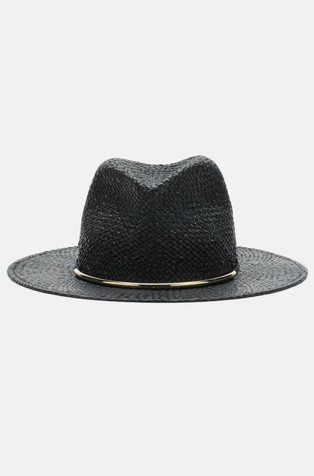 Woven fedora hat with metal decoration