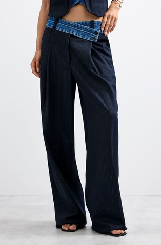 Striped trousers with contrast waistband