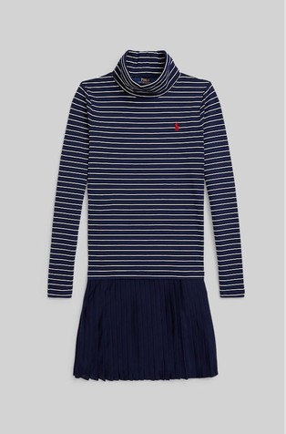 Prugasta haljina s visokim ovratnikom