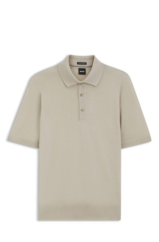 Short-sleeved knit polo in virgin wool