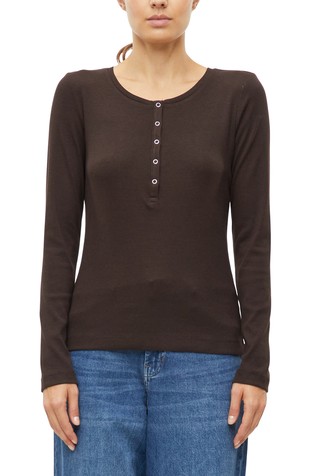 Slim fit rebrasta majica dugih rukava s gumbima