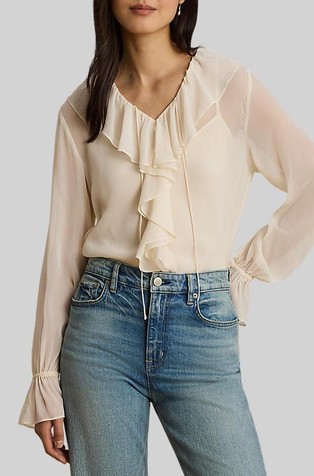 Ruffle-trim Crinkle Georgette Blouse