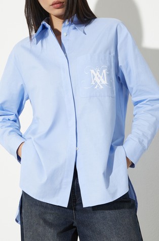 Long cotton shirt with emblem embroidery