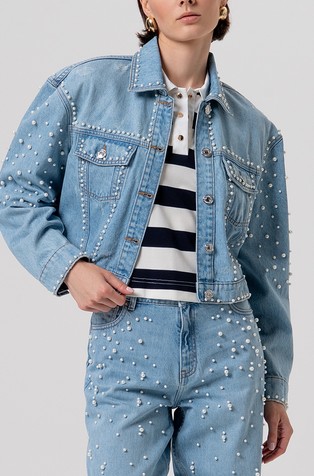 Relaxed fit denim jakna s perlama