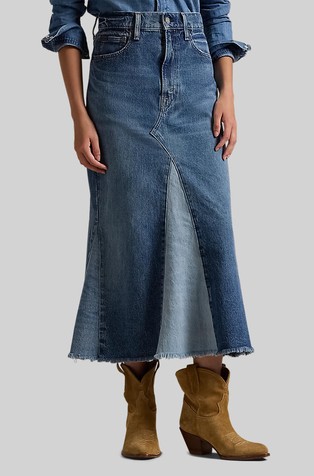 Denim suknja s umetcima u patchwork stilu