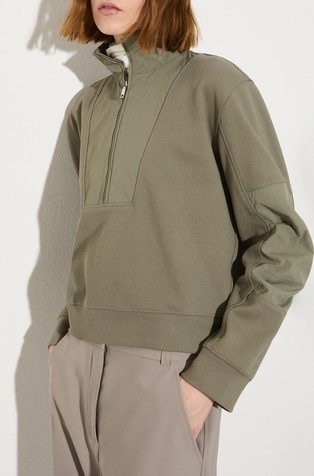 Pamučni pulover s umetcima od najlona i djelomičnim kopčanjem