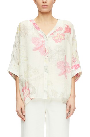 Semi-sheer patterned tunic blouse made from a viscose blend